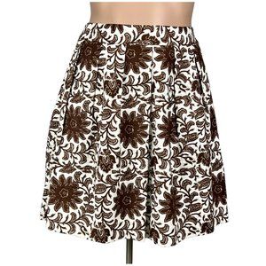 Talbots Womens Floral Pleated A Line Skirt Brown Linen Blend Pockets size 16